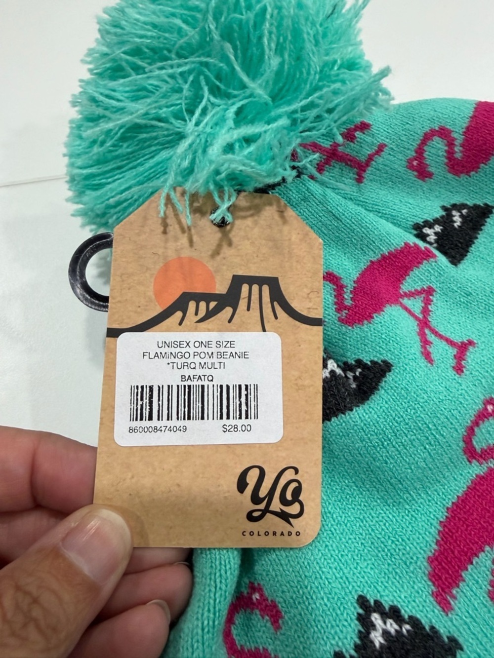 YoColorado Adult Flamingo Beanie Hat Winter NWT Pink Teal - Picture 6 of 7